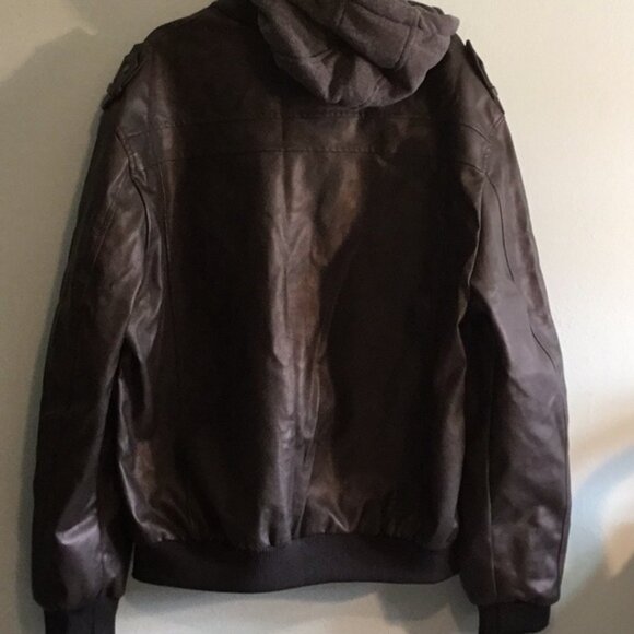 Dark gray Leather Look Jacket with Hood - Picture 2 of 10